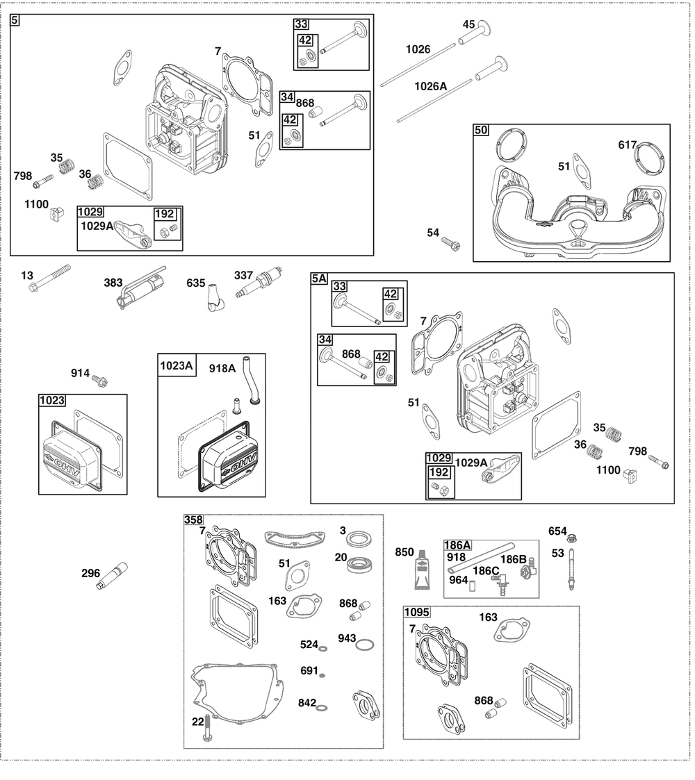 Cylinder Head Group Diagram and Parts List for 40N877-0069-B5  Briggs and Stratton Engine